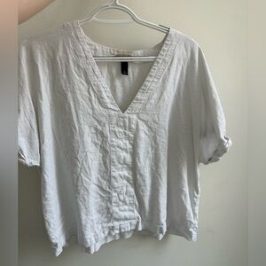 Linen White V-Neck Blouse